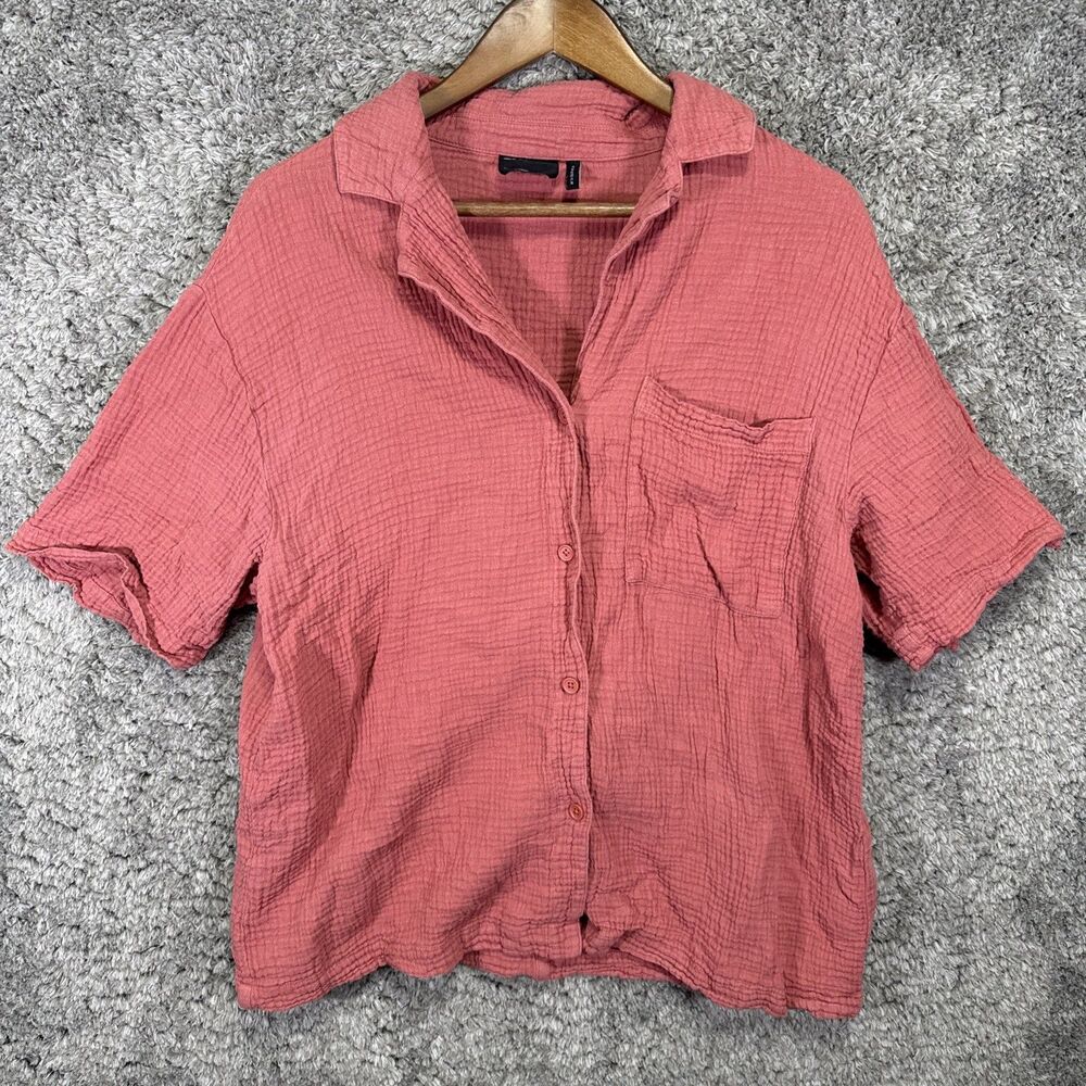 ASOS Women’s Gauze Button Down Shush Oversized Short Sleeve 10 Salmon Pink